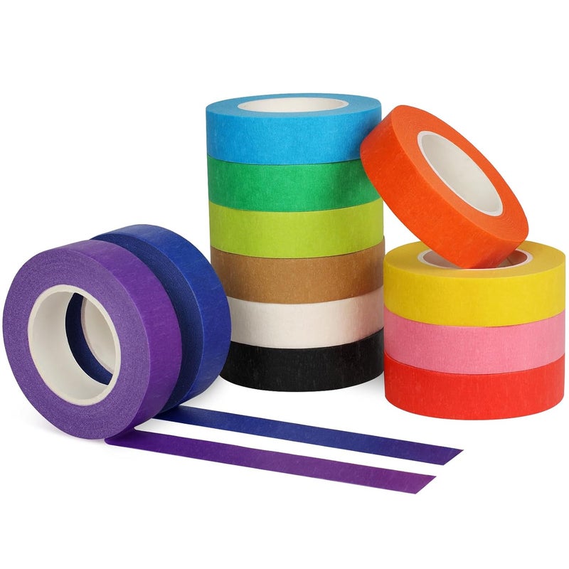 Guirnd 12PCS Colored Masking Tape, Arts & Crafts Supplies Colored Tape for Kids, Color Painters Tape Rolls 1.7cm x 18m (2/3In x 19.5Yards) - Image 1